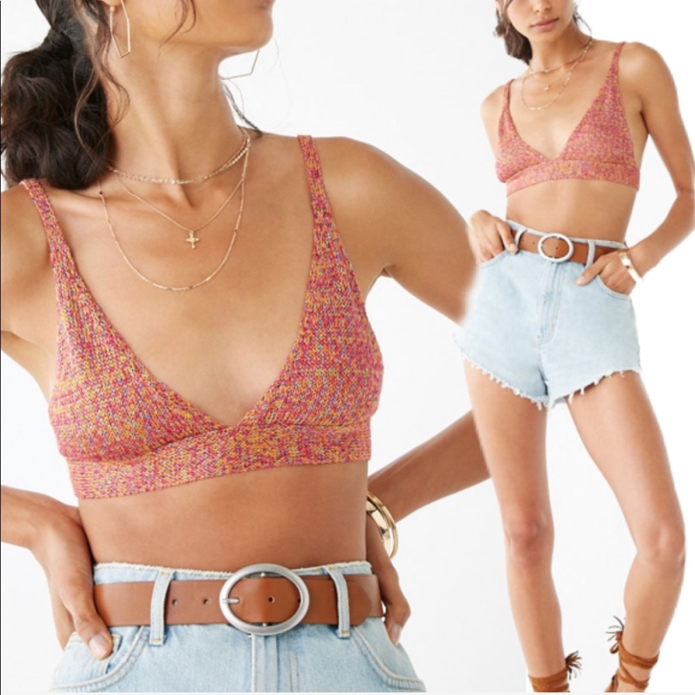 Metallic knit tie tip crop top bikini